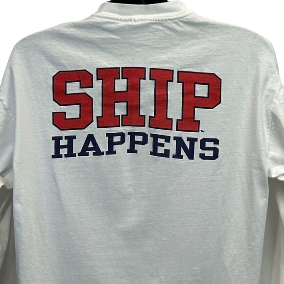 Vintage 90s Shippensburg University T Shirt Ship Happens White Mens XL X-Large - Picture 1 of 8